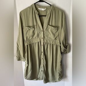 Zara Olive mini dress Women's  XS rolled sleeves Tercel pockets boho
